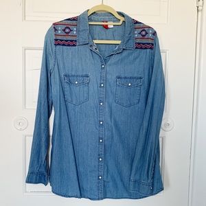 Embroidered Denim Button Down